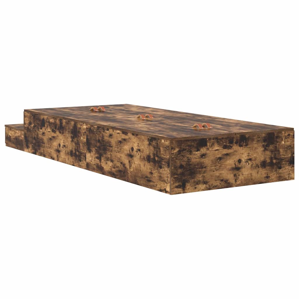 Storage Bed Frame with Drawer Smoked Oak 90 cm Engineered Wood