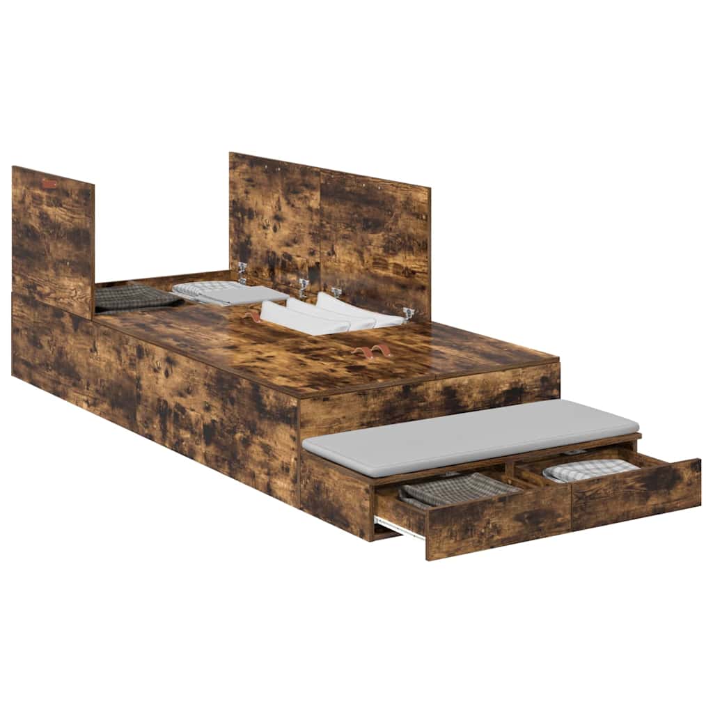 Storage Bed Frame with Drawer Smoked Oak 90 cm Engineered Wood