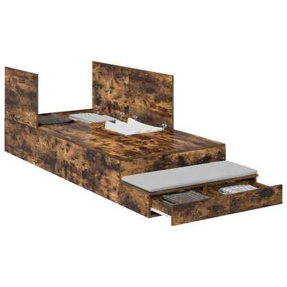 Storage Bed Frame with Drawer Smoked Oak 90 cm Engineered Wood