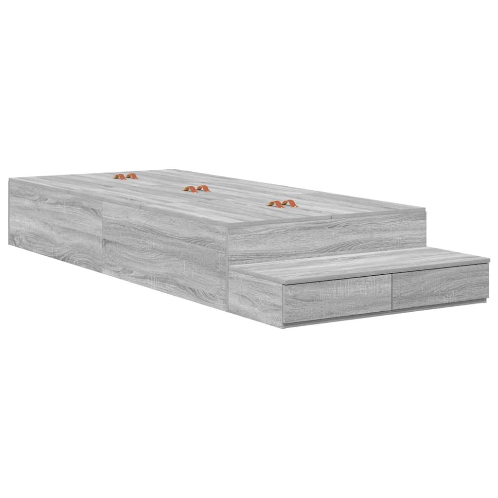 Storage Bed Frame with Drawer Grey Sonoma 90 cm Engineered Wood
