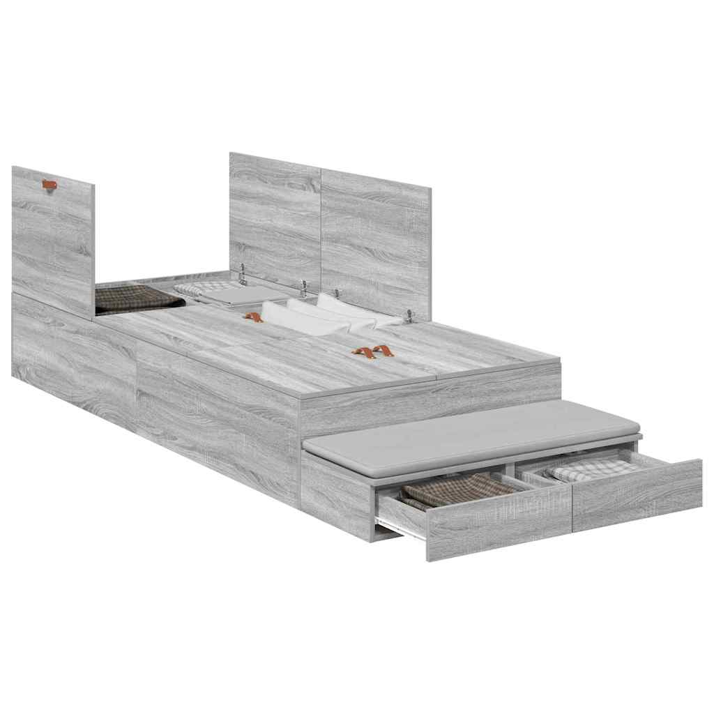 Storage Bed Frame with Drawer Grey Sonoma 90 cm Engineered Wood