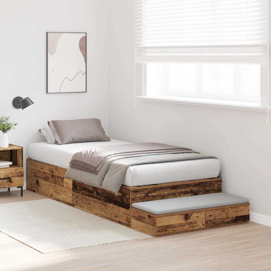 Storage Bed Frame with Drawer Old Wood 90 cm Engineered Wood