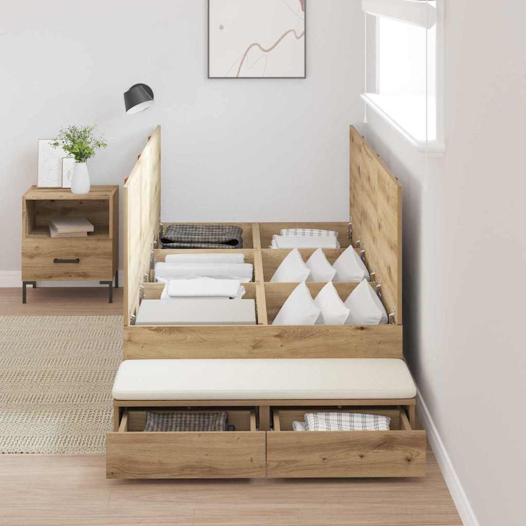 Storage Bed Frame with Drawer Artisan Oak 90 cm Engineered Wood