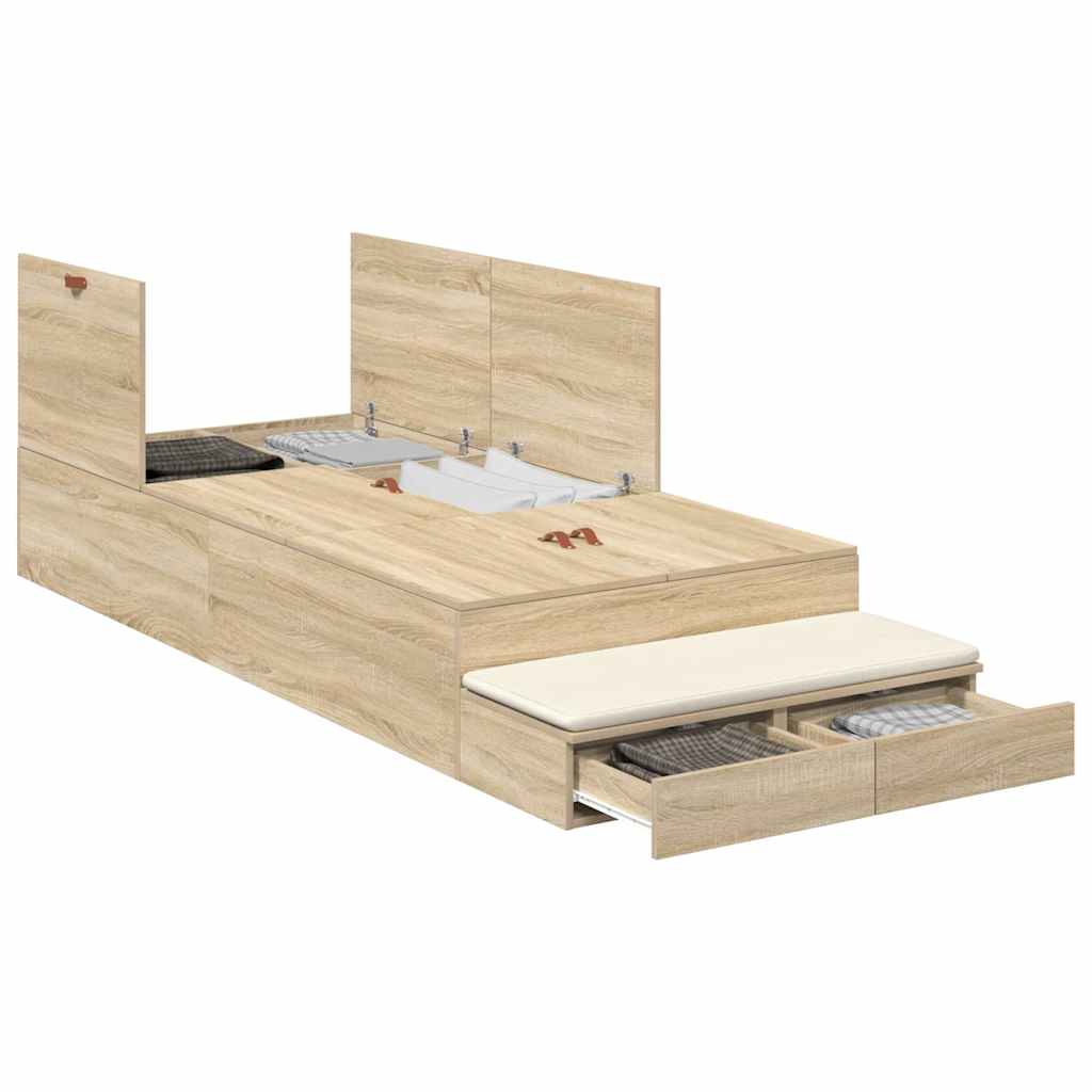 Storage Bed Frame with Drawer Sonoma Oak 75 cm Engineered Wood