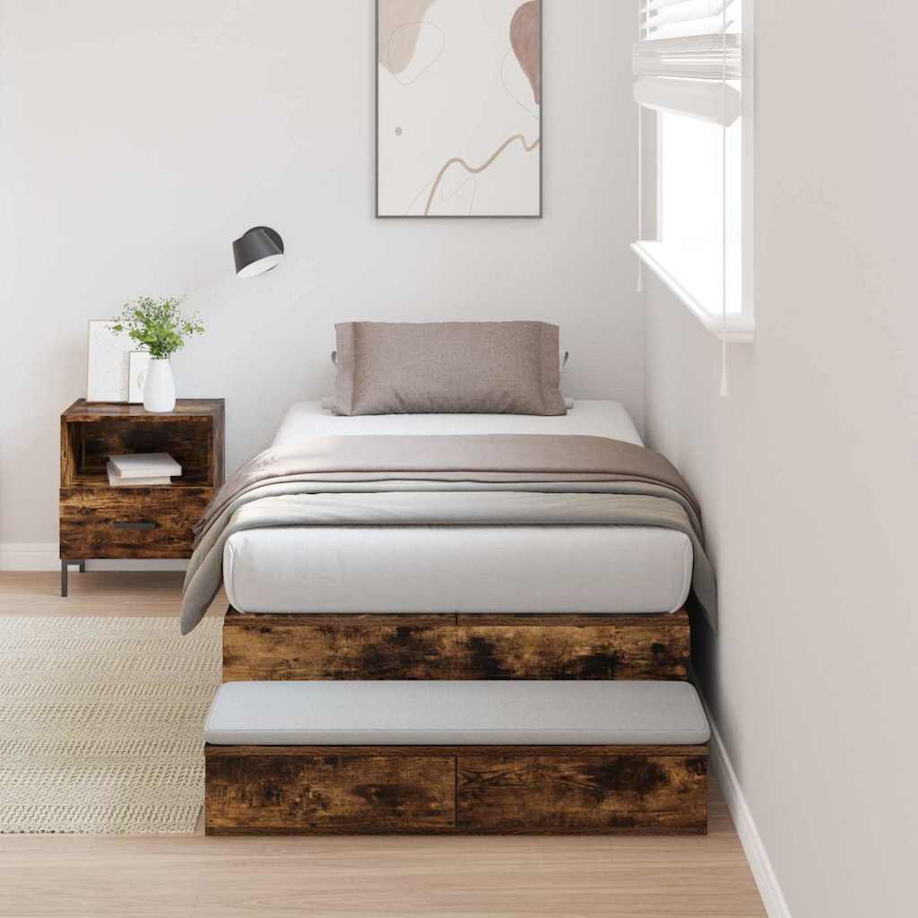 Storage Bed Frame with Drawer Smoked Oak 75 cm Engineered Wood