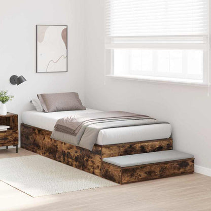 Storage Bed Frame with Drawer Smoked Oak 75 cm Engineered Wood
