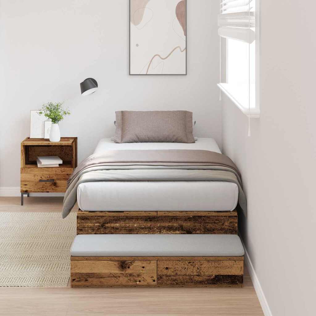Storage Bed Frame with Drawer Old Wood 75 cm Engineered Wood