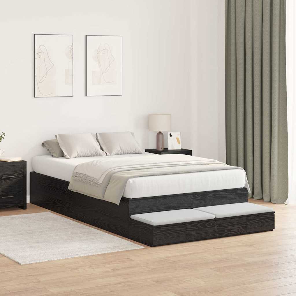 Storage Bed Frame with Drawer Black Oak 120 cm Engineered Wood
