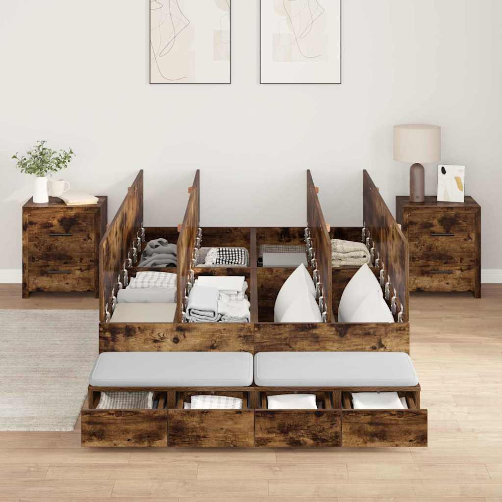 Storage Bed Frame with Drawer Smoked Oak 120 cm Engineered Wood