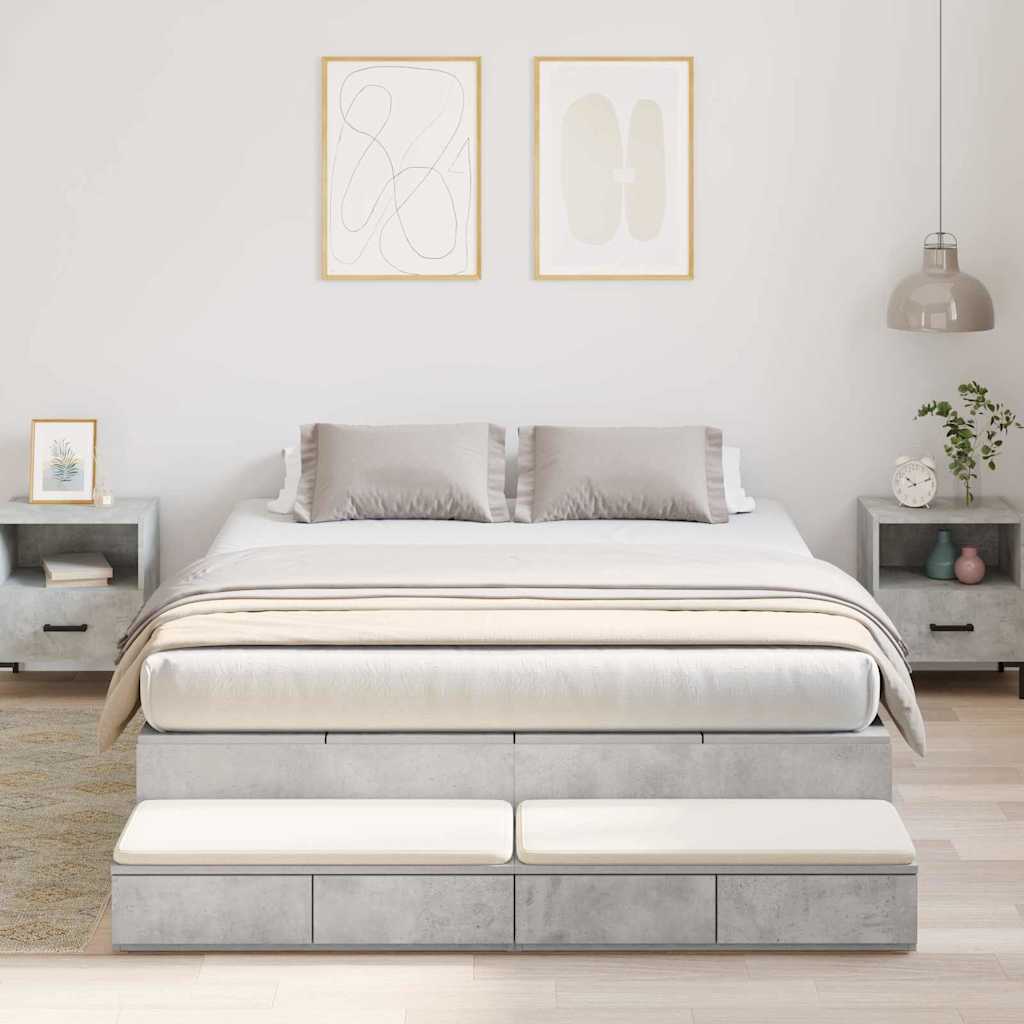 Storage Bed Frame Concrete Grey 140 cm Engineered Wood