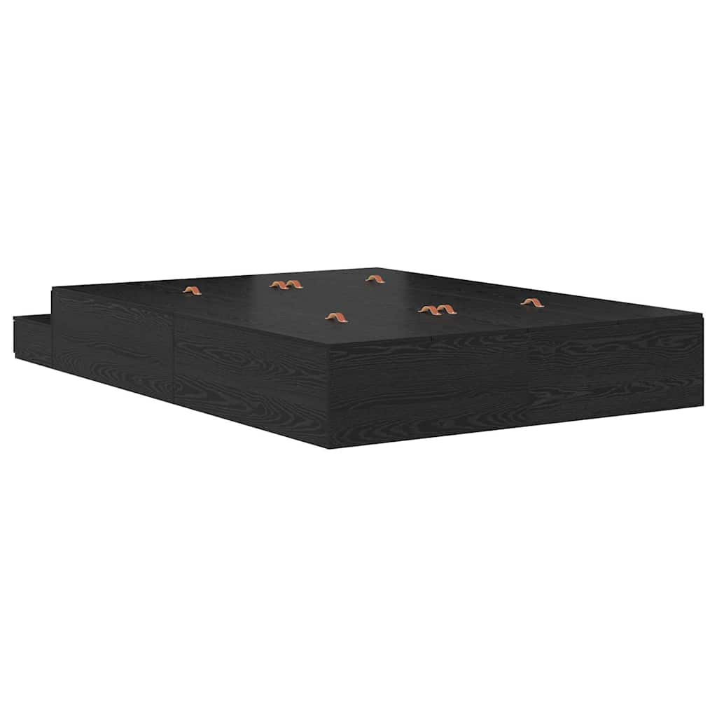 Storage Bed Frame with Drawer Black Oak 135 cm Engineered Wood