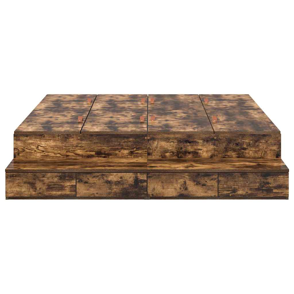 Storage Bed Frame with Drawer Smoked Oak 135 cm Engineered Wood