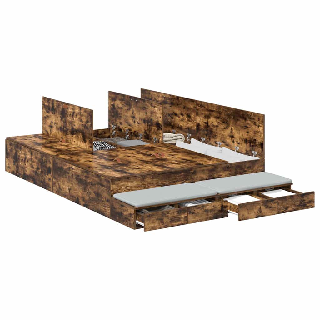Storage Bed Frame with Drawer Smoked Oak 135 cm Engineered Wood