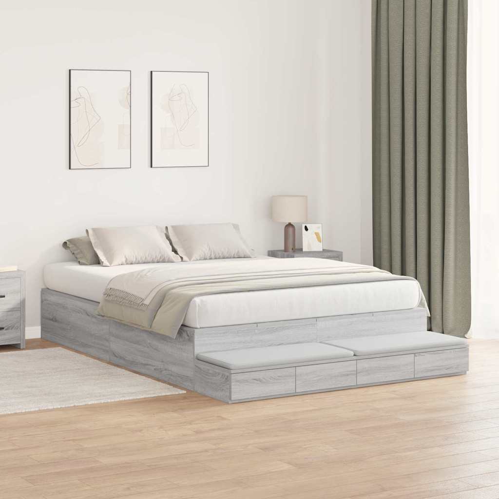Storage Bed Frame Grey Sonoma 135 cm Engineered Wood