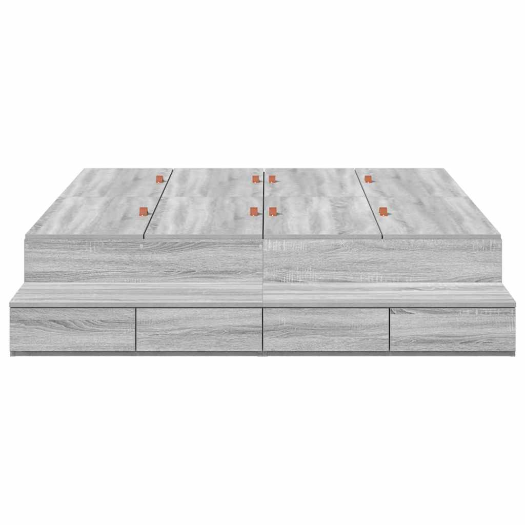 Storage Bed Frame Grey Sonoma 135 cm Engineered Wood