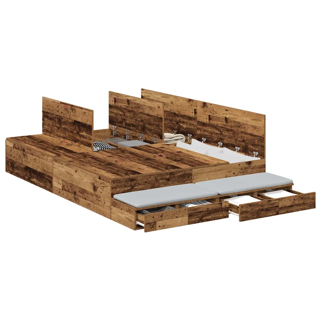 Storage Bed Frame with Drawer Old Wood 135 cm Engineered Wood