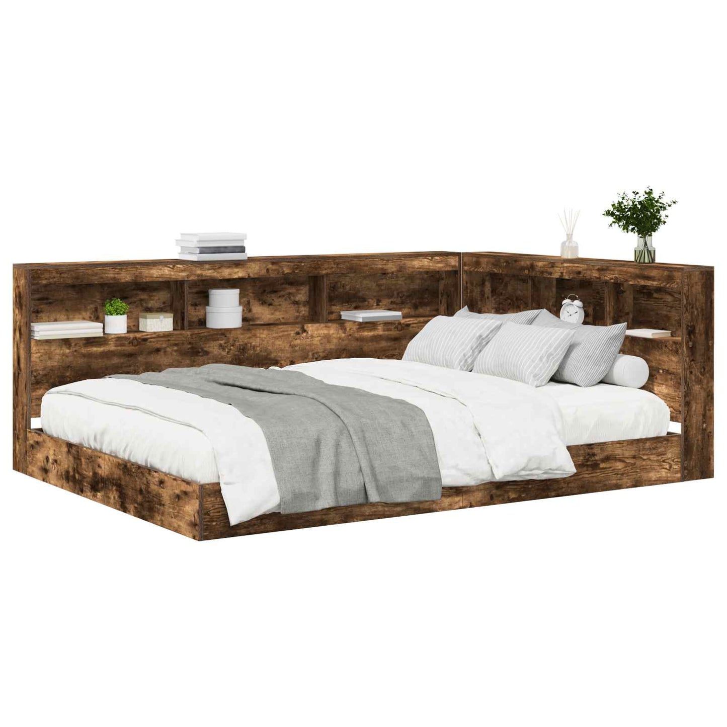 Bookcase Bed Smoked oak 160 x 200 cm Engineered wood