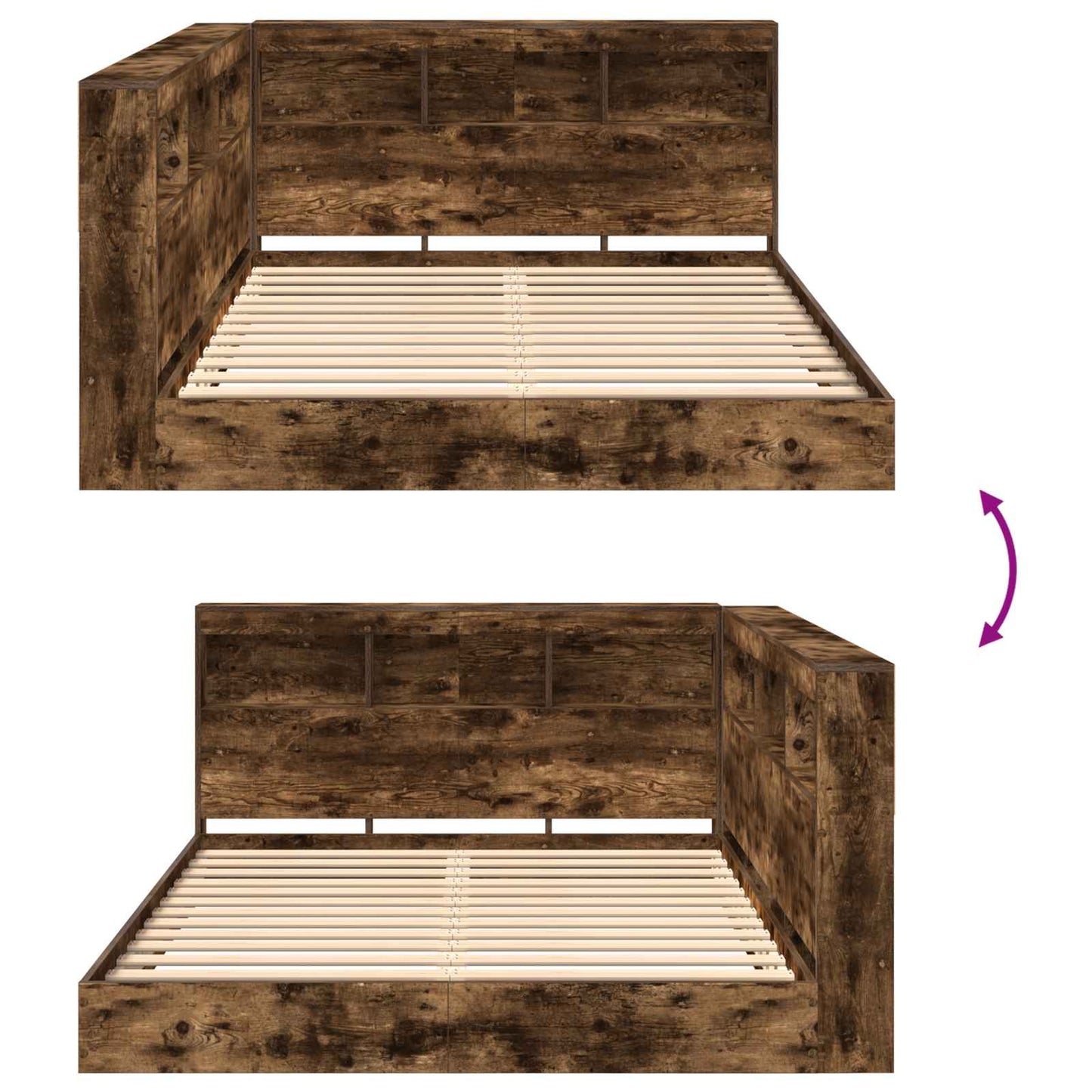 Bookcase Bed Smoked oak 160 x 200 cm Engineered wood