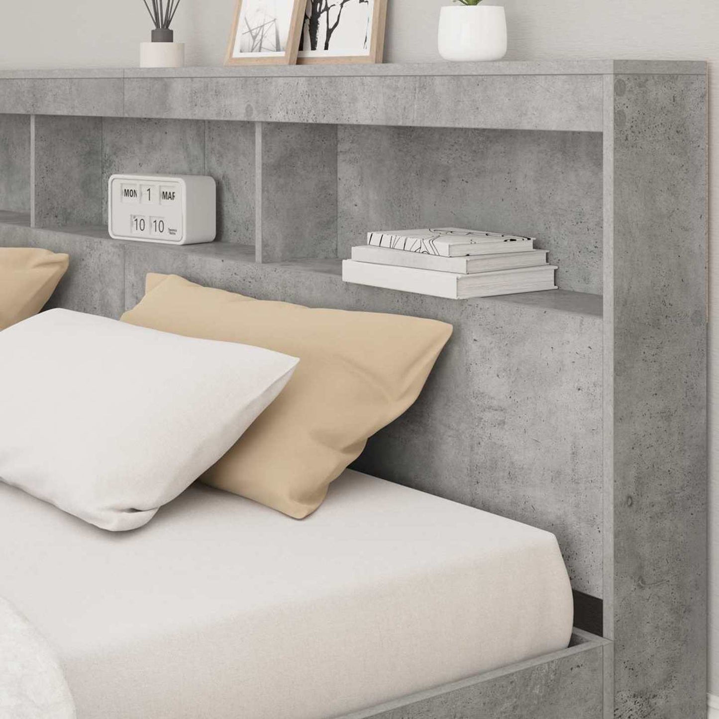 Bookcase Bed Concrete grey 180 x 200 cm Engineered wood