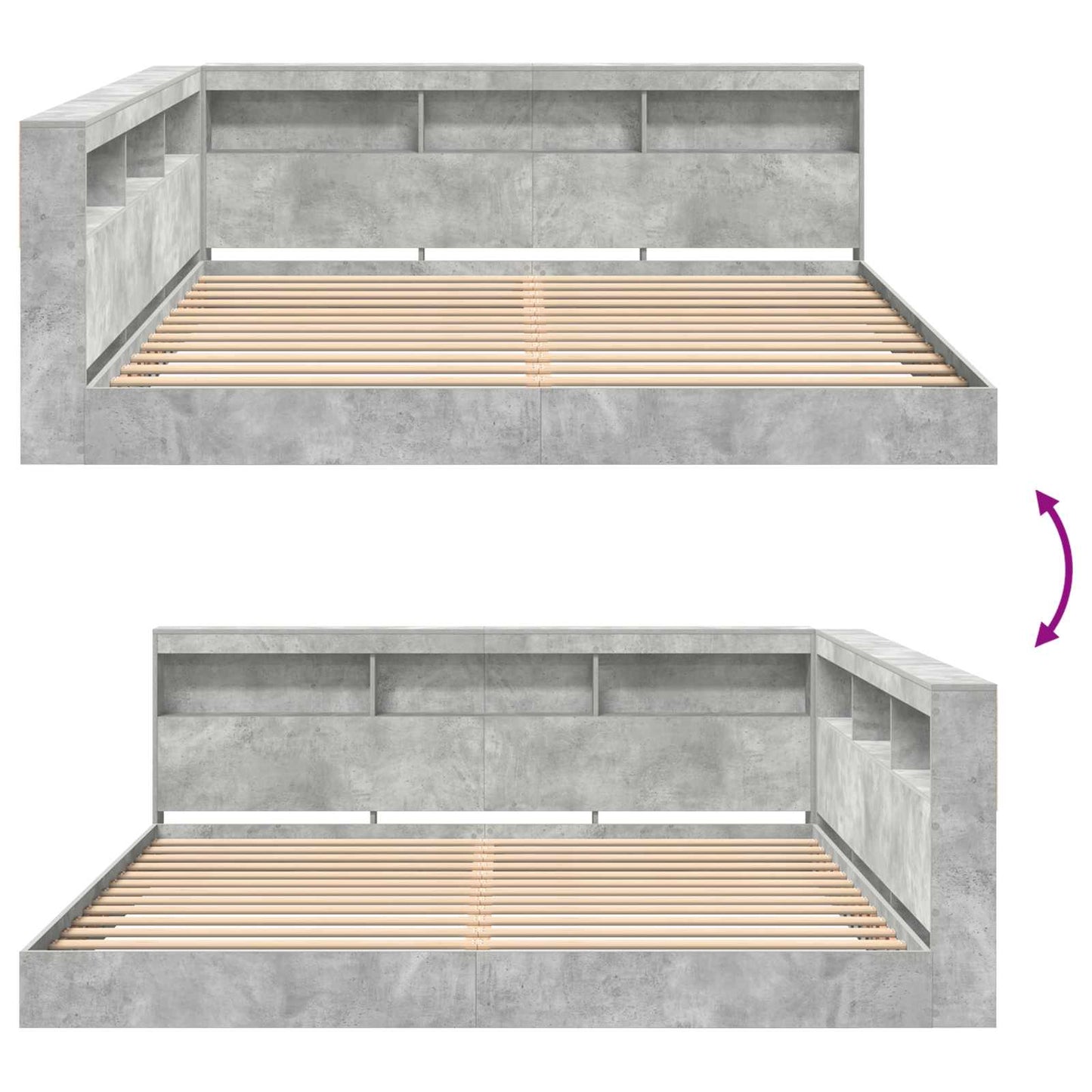 Bookcase Bed Concrete grey 180 x 200 cm Engineered wood