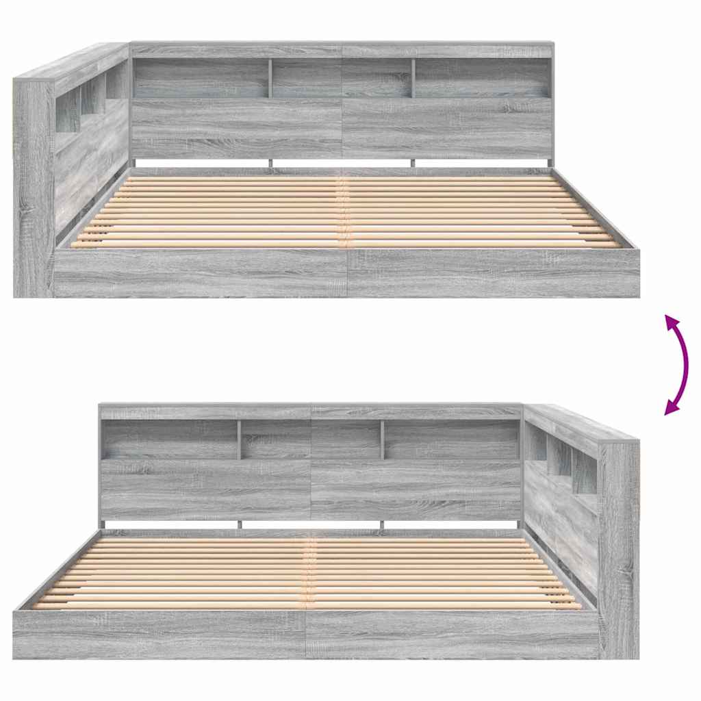 Bookcase Bed Grey sonoma 180 x 200 cm Engineered wood
