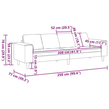 Living Room Couch Light Grey 250 x 77 x 76 cm Polyester