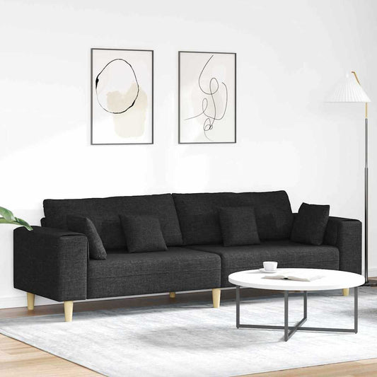 Sofa with Cushion Black 250 x 77 x 76 cm Fabric