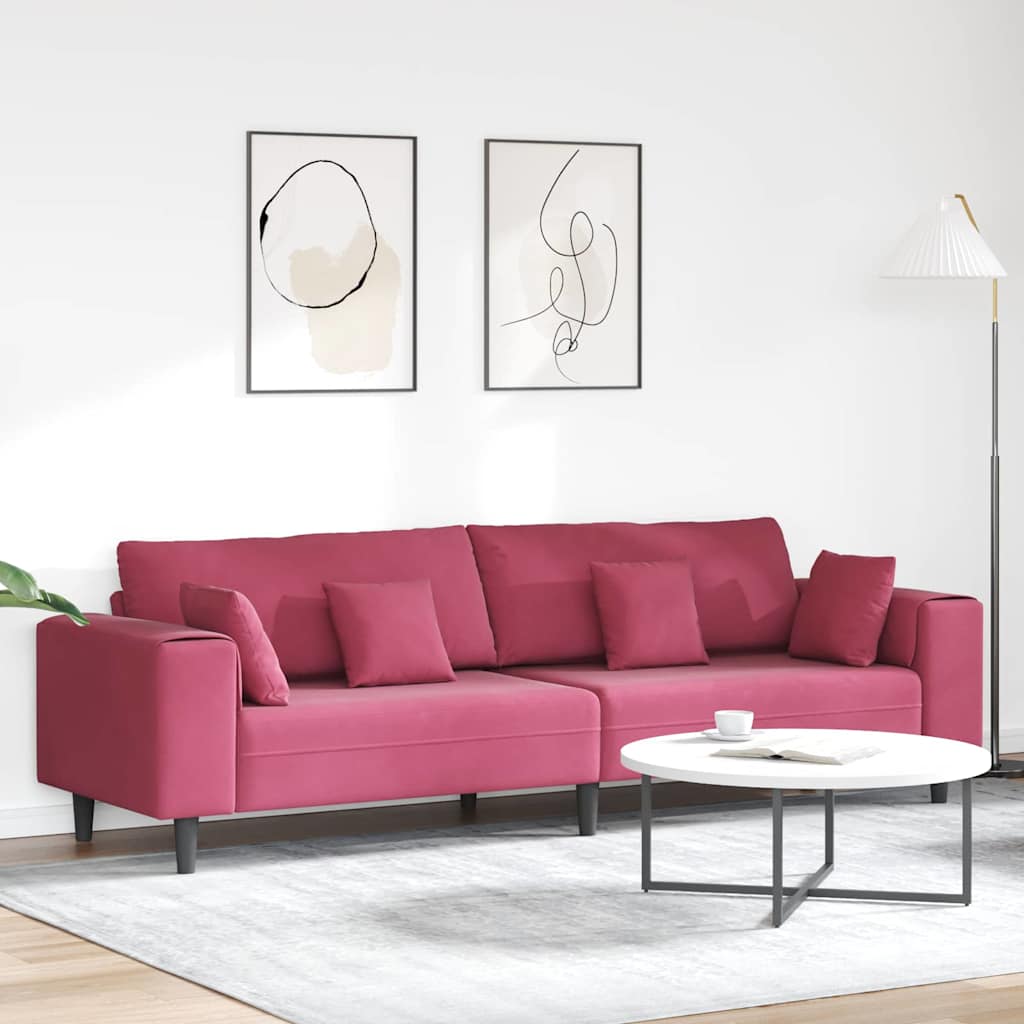 Sofa with Cushion Wine Red 250 x 77 x 76 cm Velvet