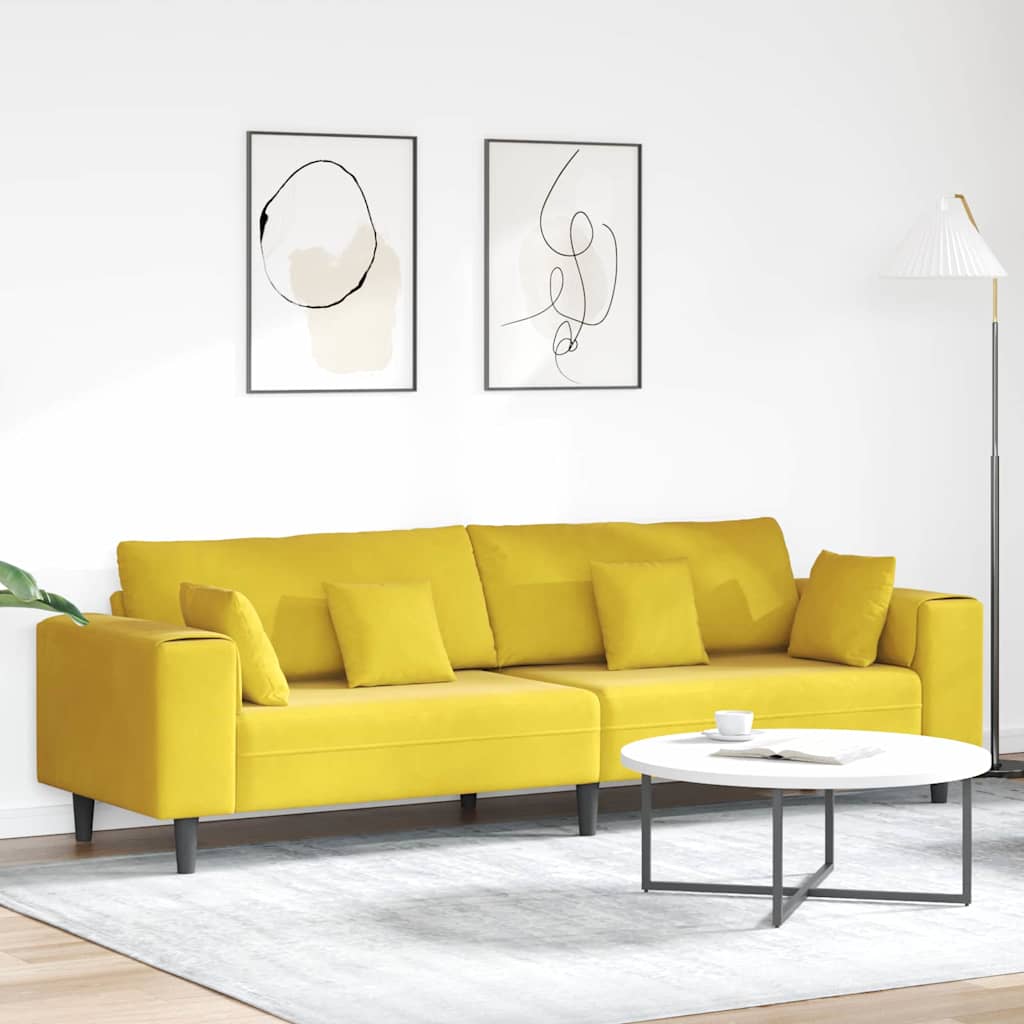 Sofa with Cushion Yellow 250 x 77 x 76 cm Velvet