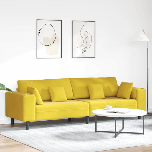 Sofa with Cushion Yellow 250 x 77 x 76 cm Velvet