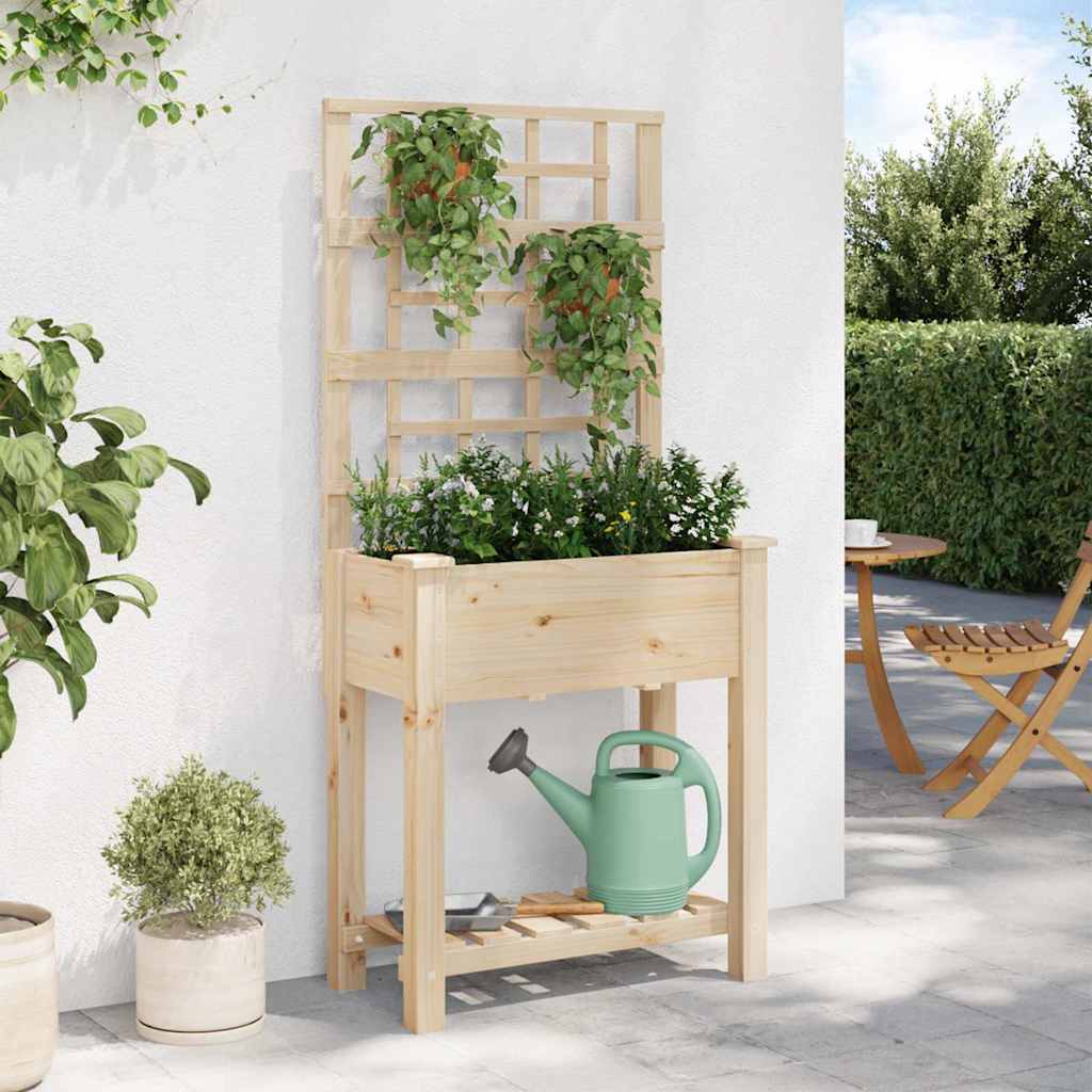 Garden Planter with Shelf Beige 71 x 38 x 152 cm Solid Fir Wood