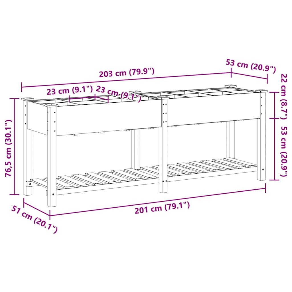 Garden Planter Beige 203.5 x 53 x 76.5 cm Solid Fir Wood