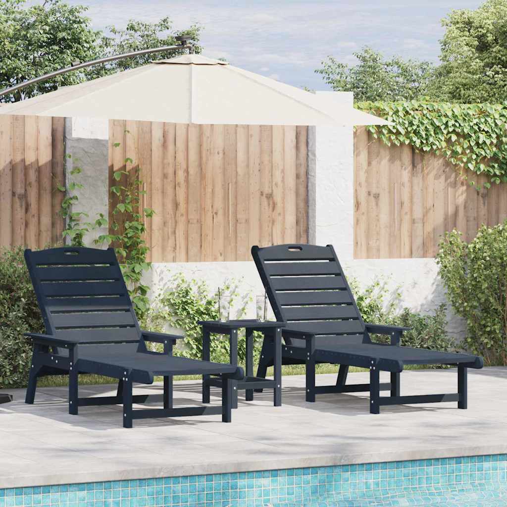 Sun Lounger 2 pcs Navy 195.5 x 53 x 98.5 cm Polyethylene