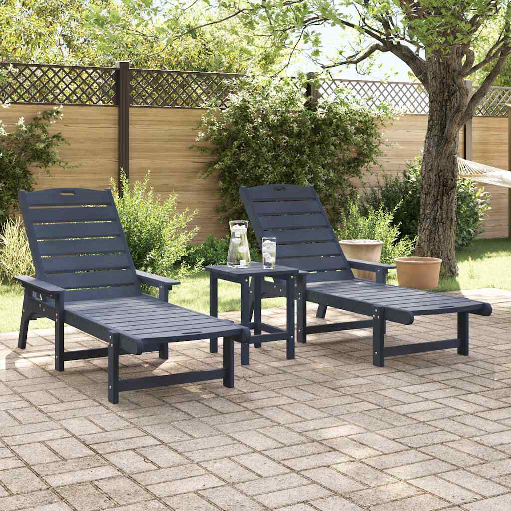 Sun Lounger 2 pcs Navy 195.5 x 53 x 98.5 cm Polyethylene