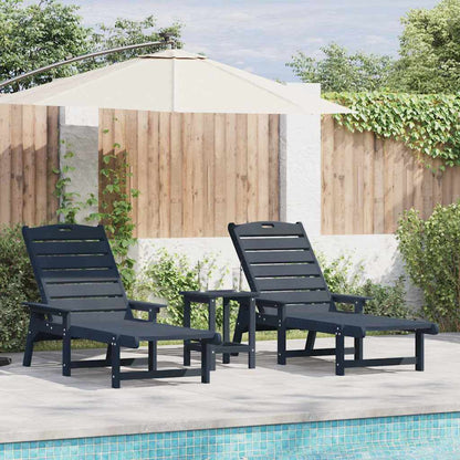 Sun Lounger Reclining 3 pcs Navy Polyethylene