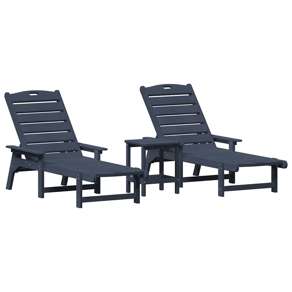 Sun Lounger Reclining 3 pcs Navy Polyethylene