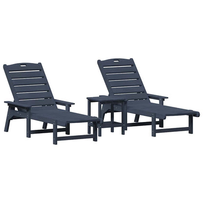 Sun Lounger Reclining 3 pcs Navy Polyethylene