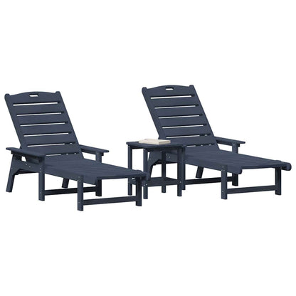 Sun Lounger Reclining 3 pcs Navy Polyethylene