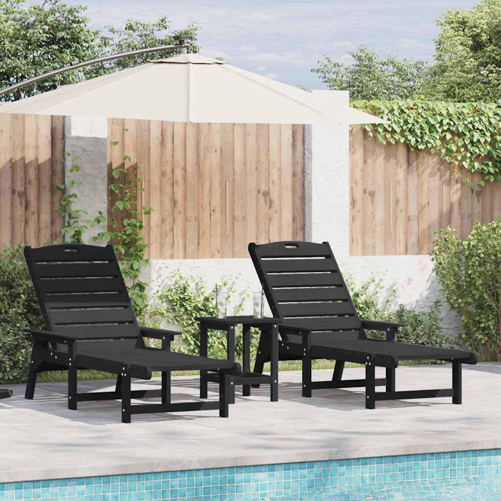 Sun Lounger Reclining 3 pcs Black Polyethylene