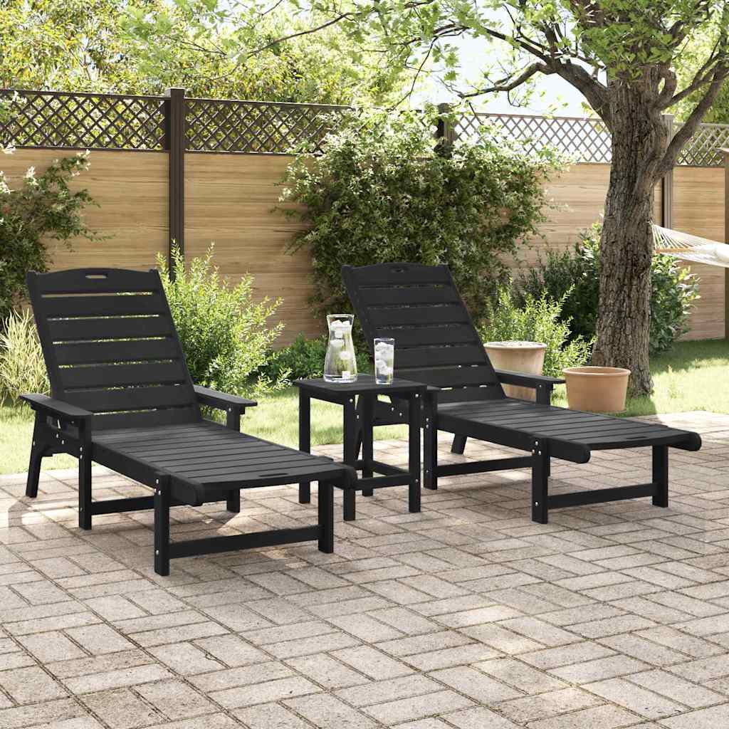 Sun Lounger Reclining 3 pcs Black Polyethylene