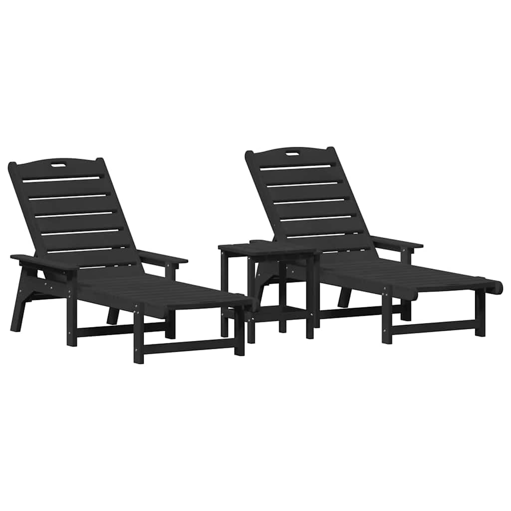 Sun Lounger Reclining 3 pcs Black Polyethylene