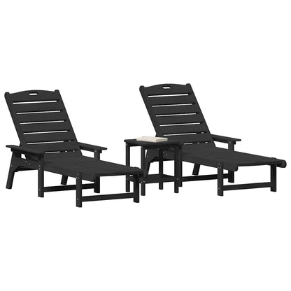 Sun Lounger Reclining 3 pcs Black Polyethylene