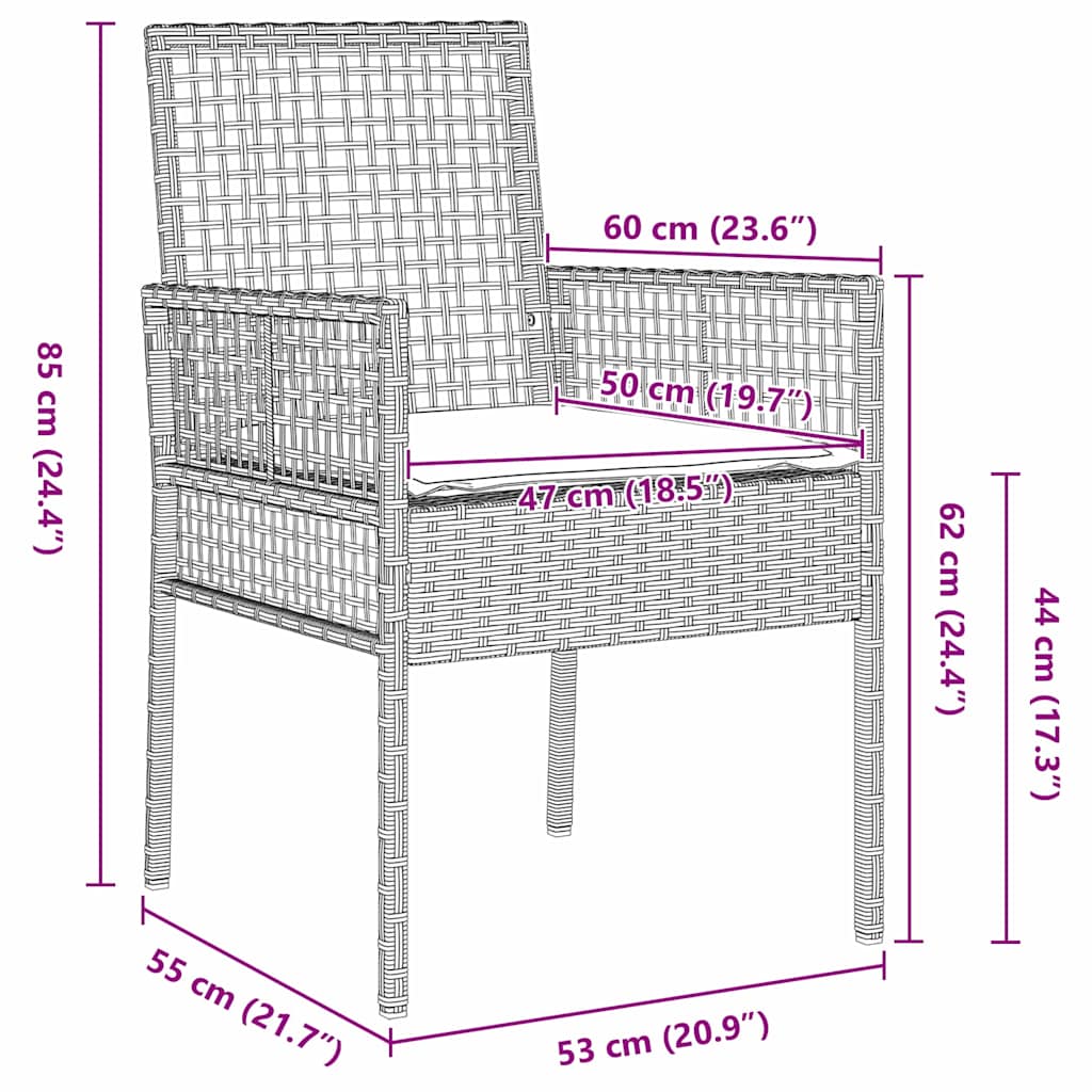 Garden Chair 2 pcs Light Grey 55 x 53 x 85 cm Poly Rattan
