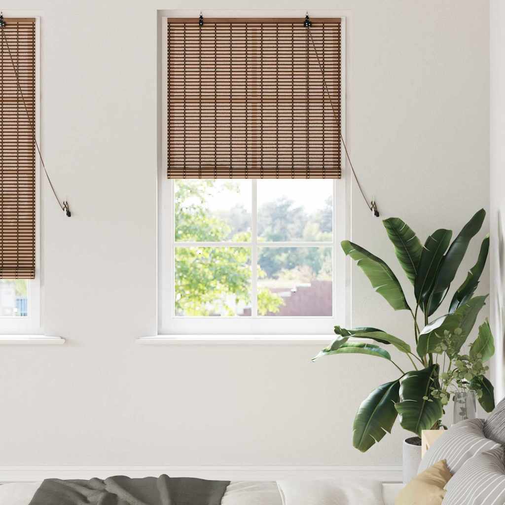 Roller Blind with Curtains Manual Brown 90 x 220 cm Bamboo