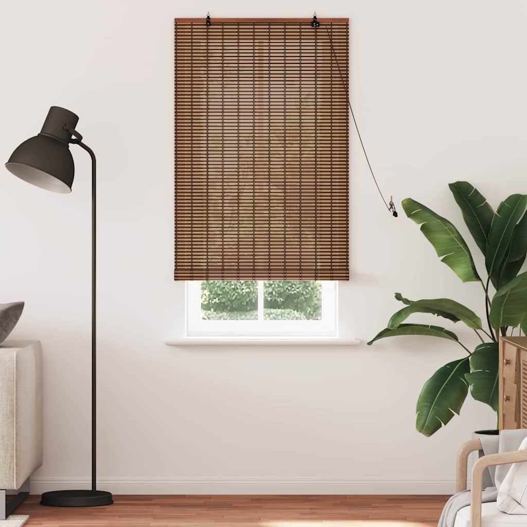 Roller Blind with Curtains Manual Brown 90 x 220 cm Bamboo