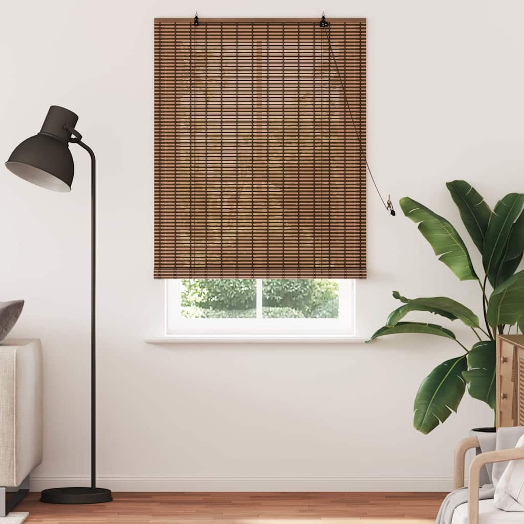 Roller Blind with Curtains Manual Brown 100 x 220 cm Bamboo