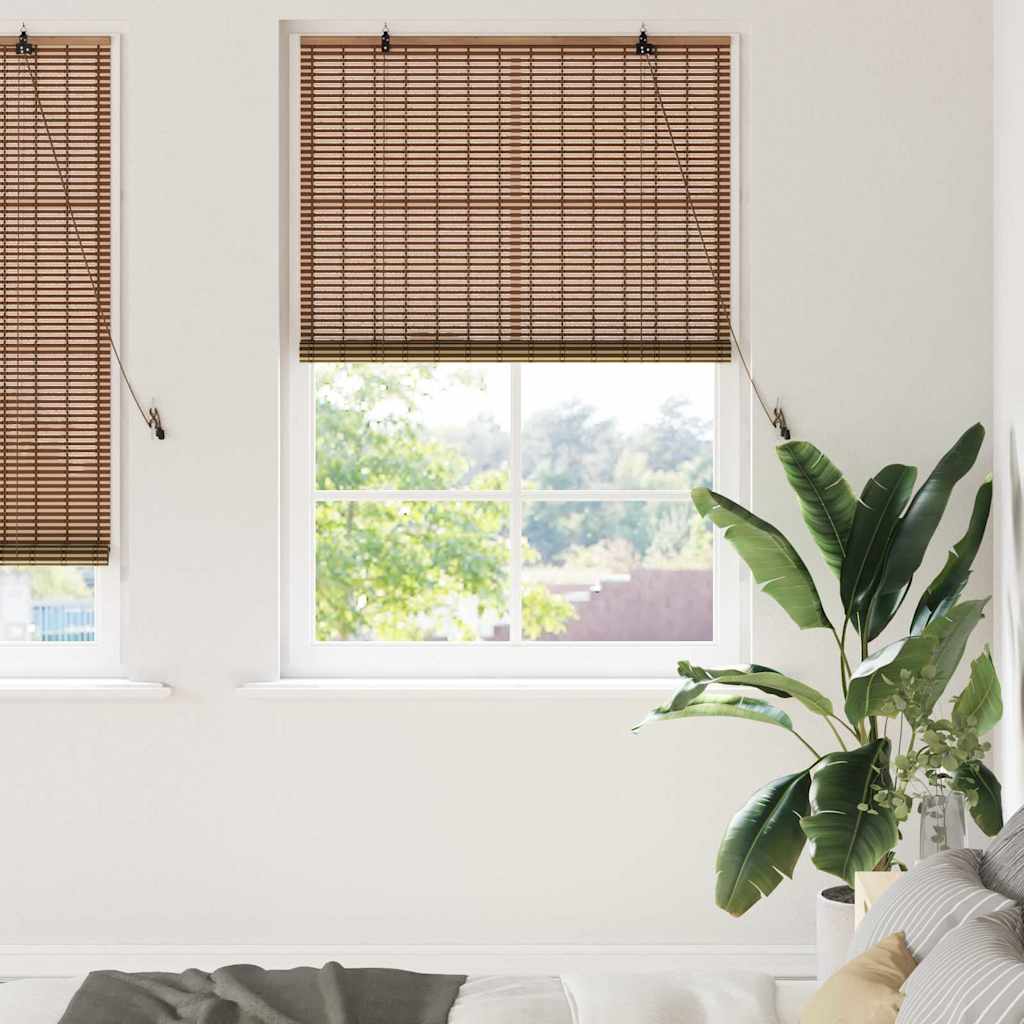 Roller Blind with Curtains Manual Brown 110 x 220 cm Bamboo