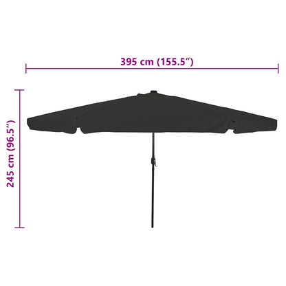 Garden Parasol Black 395 x 395 x 245 cm Polyester