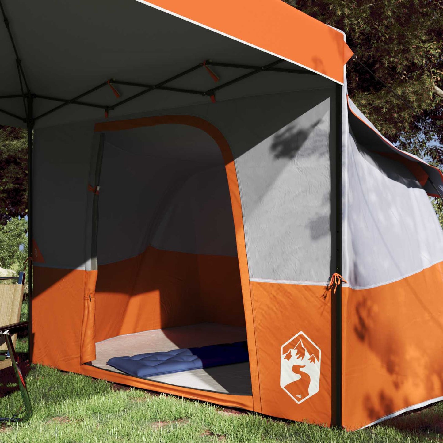 Camping Tent Set Folding 2 pcs Orange Taffeta and Fabric