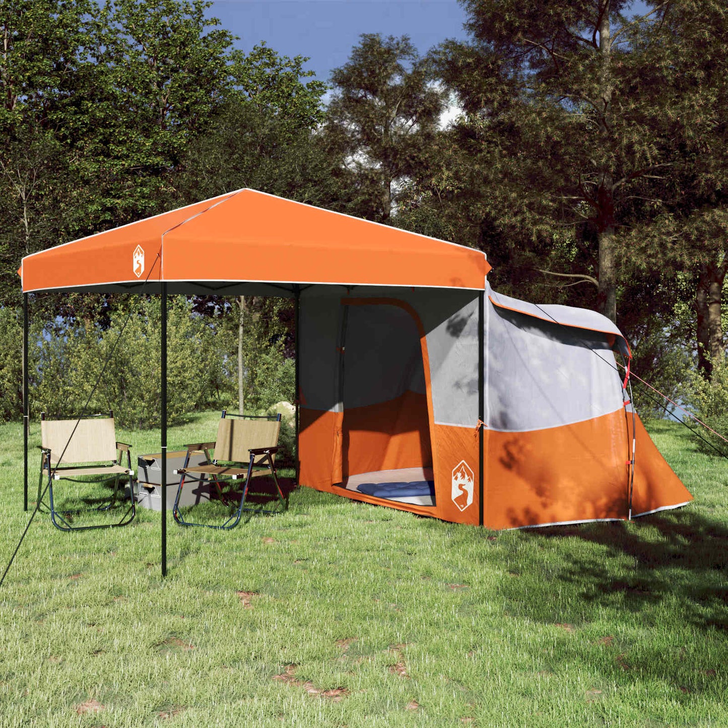 Camping Tent Set Folding 2 pcs Orange Taffeta and Fabric